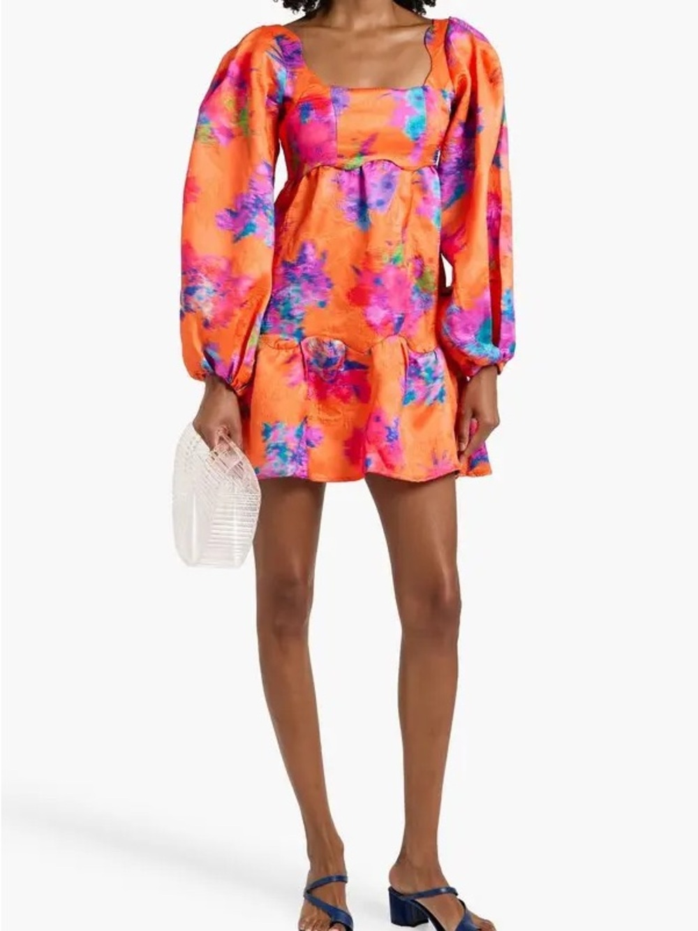 FARM Rio Orange Floral Bouquet Ikat Dress XS